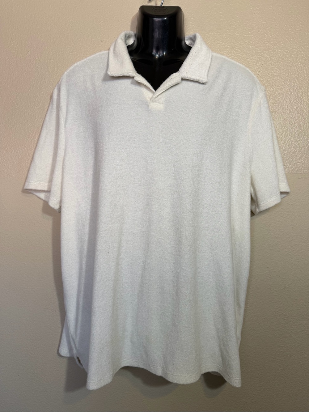 Treasure & Bond Men's Slub Knit Polo Short Sleeve Johnny Collar Ivory Egret 2XL
